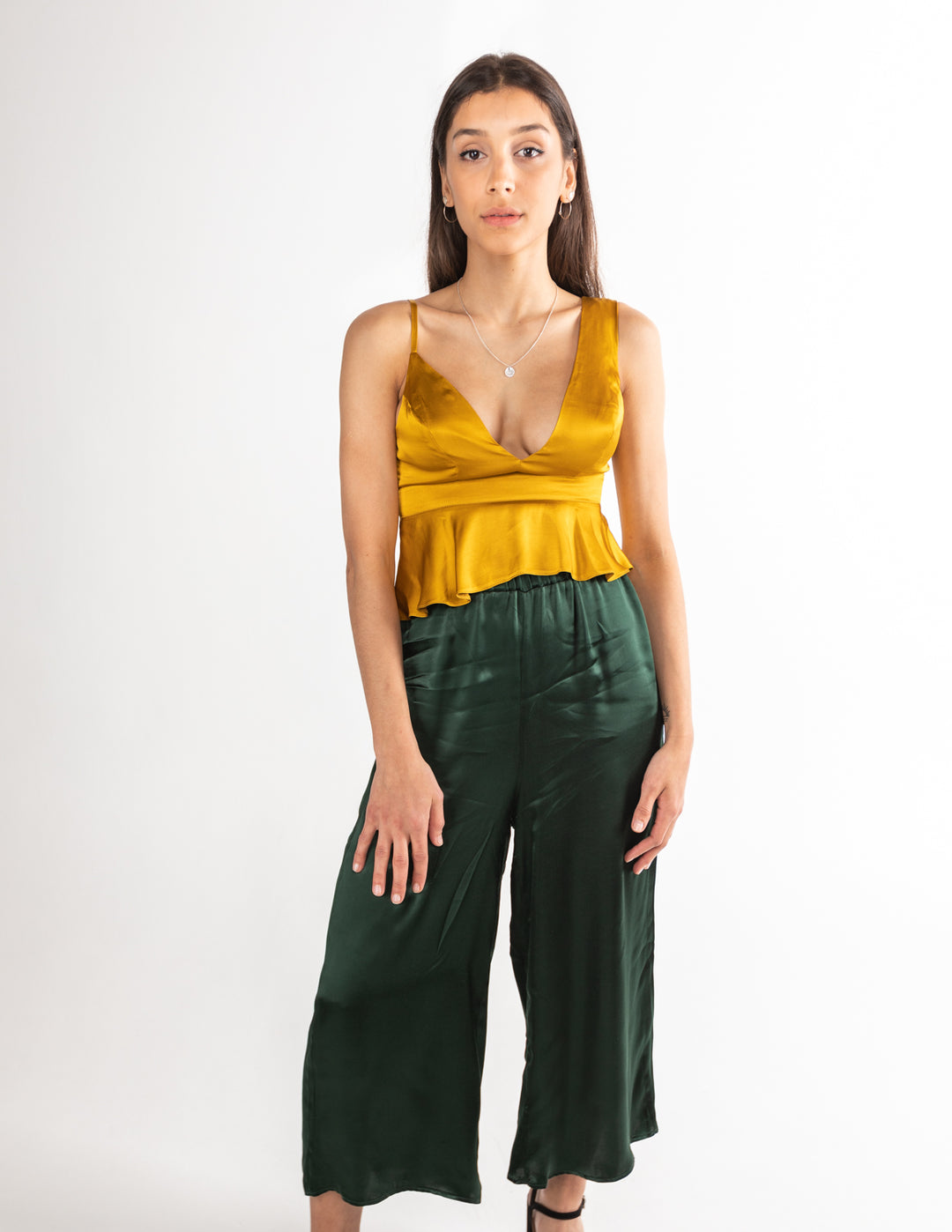 Fibya Golden Satin Tank Wrap Top
