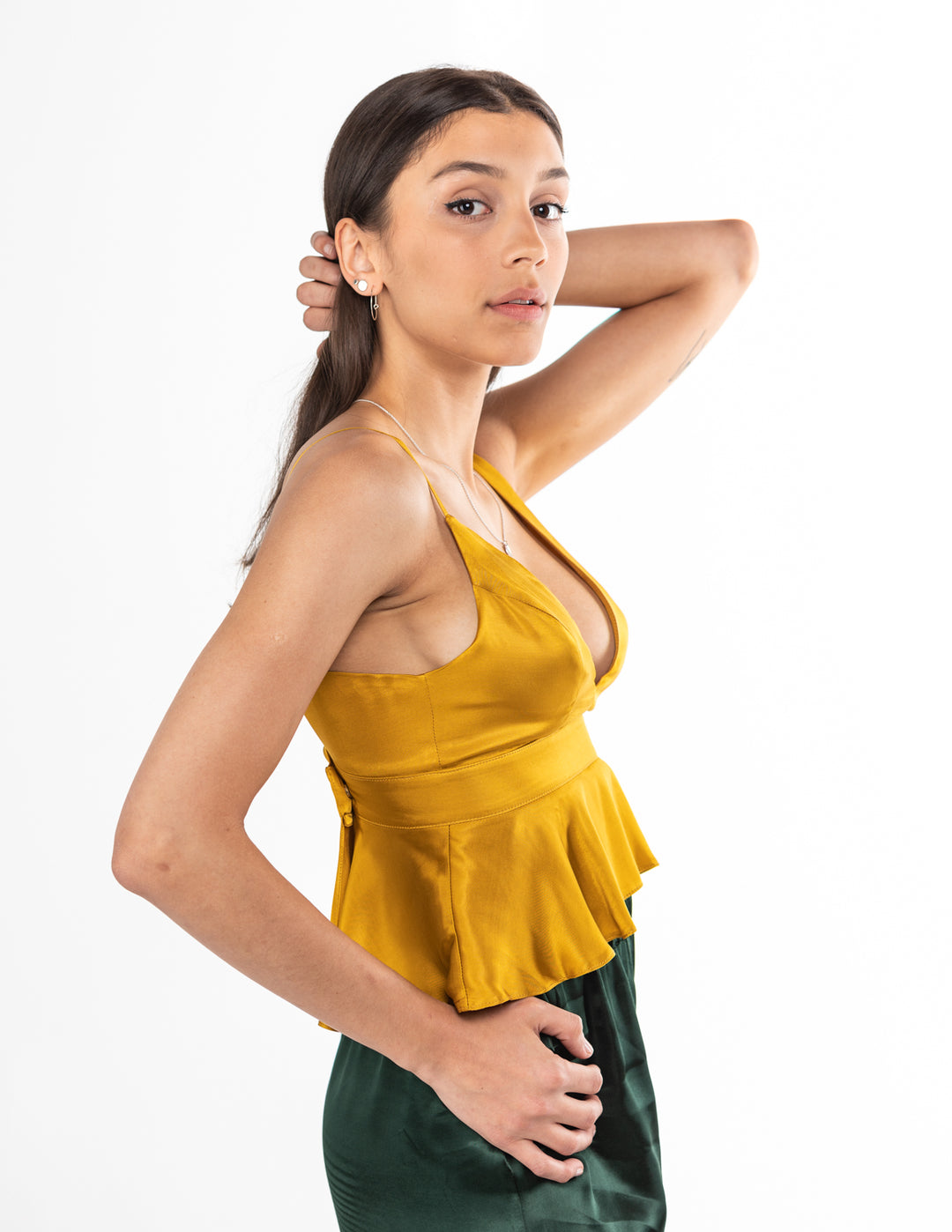 Fibya Golden Satin Tank Wrap Top