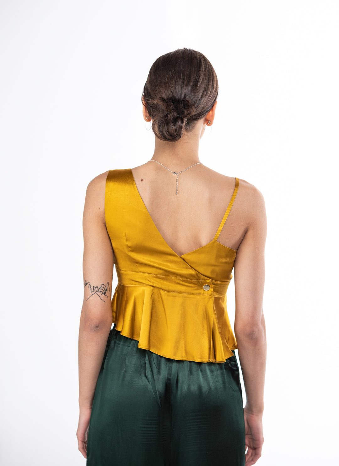 Fibya Golden Satin Tank Wrap Top