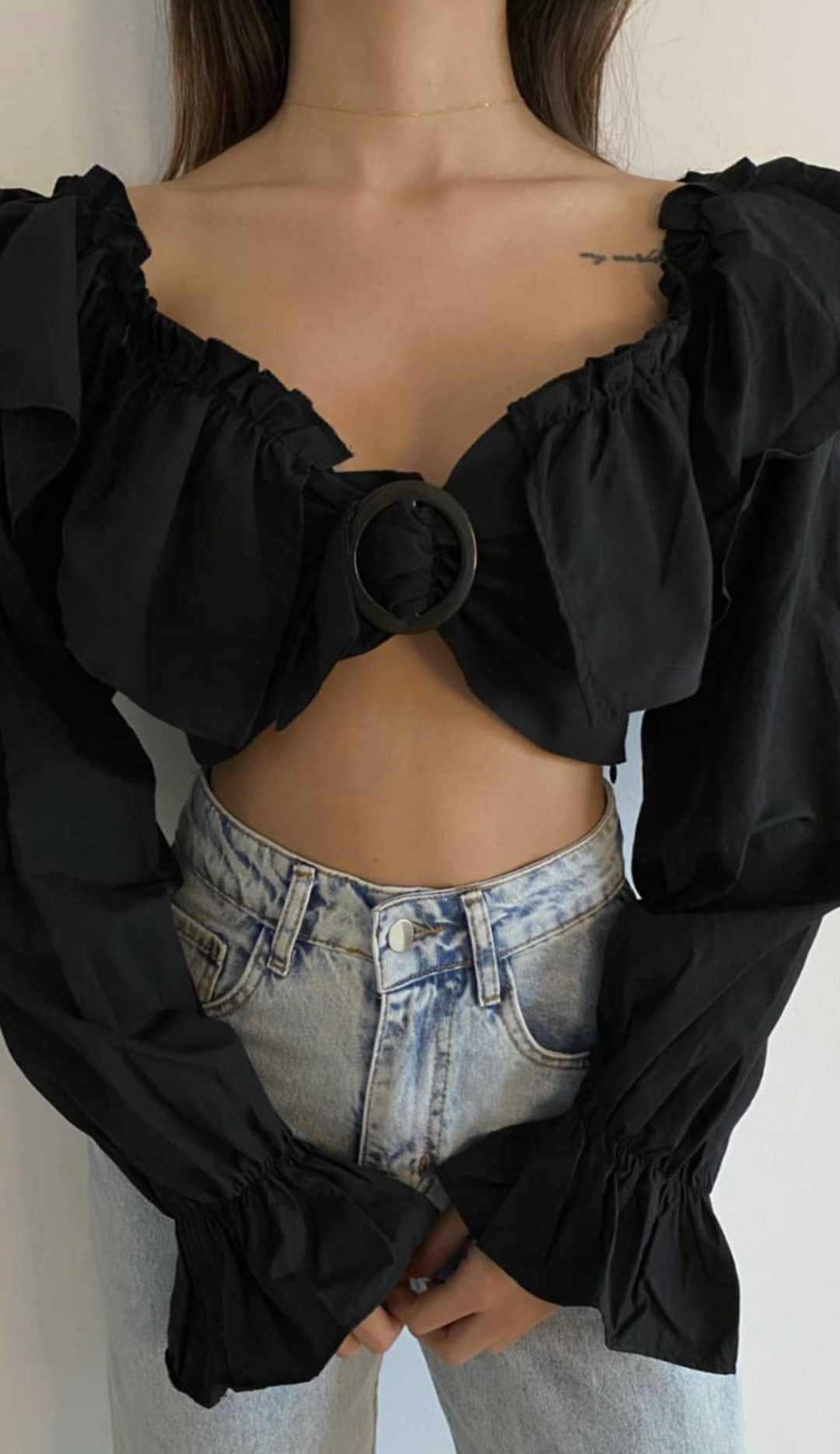Buckle Ruffle Crop Top