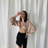Balloon Arm Tie Around Blouse Beige
