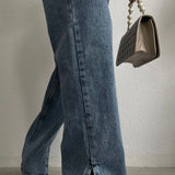 Cross Button Straight Jeans Blue