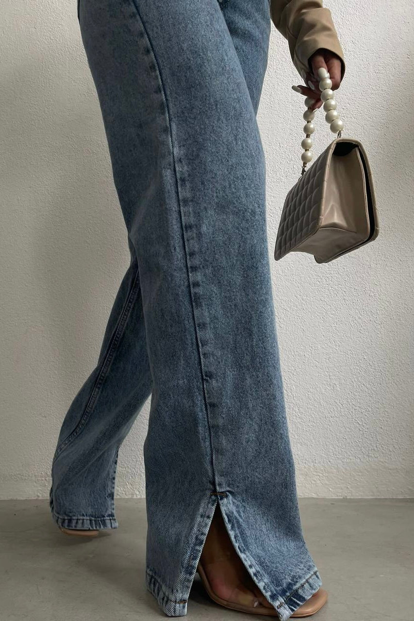 Cross Button Straight Jeans Blue
