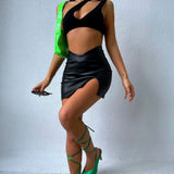 V Waist Faux Leather Skirt