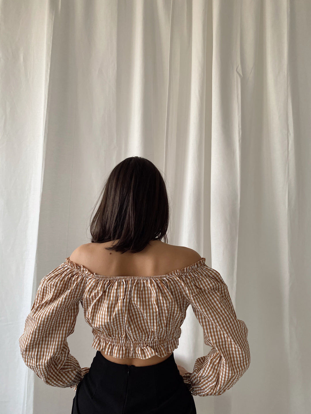 Long Sleeve Check Print Blouse
