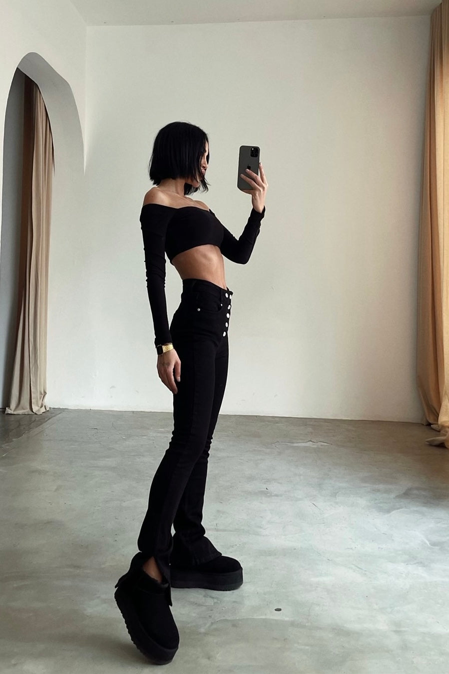 Asymmetric Five Buttons Skinny Split Jeans