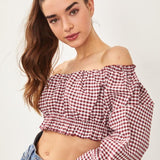 Long Sleeve Check Print Blouse
