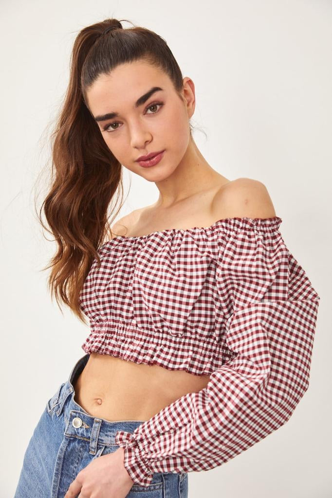 Long Sleeve Check Print Blouse