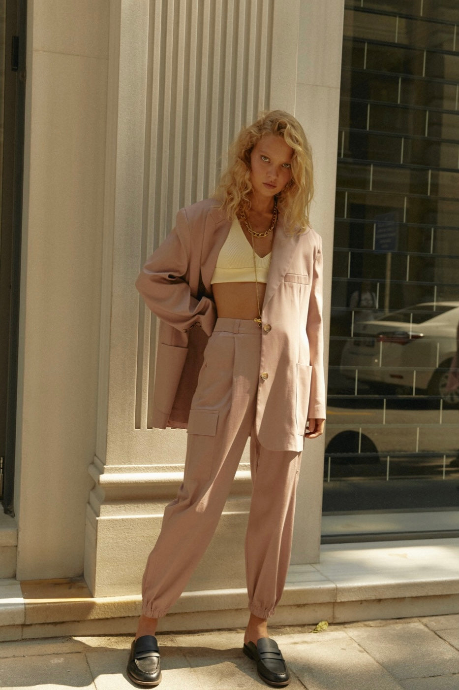 Deep Slit Blazer-Trouser Set