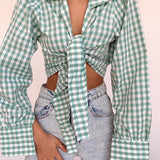 Tie Front Check Shirt