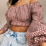 Long Sleeve Check Print Blouse