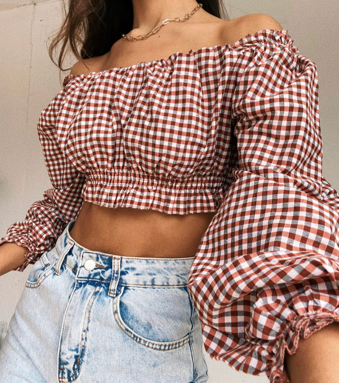Long Sleeve Check Print Blouse