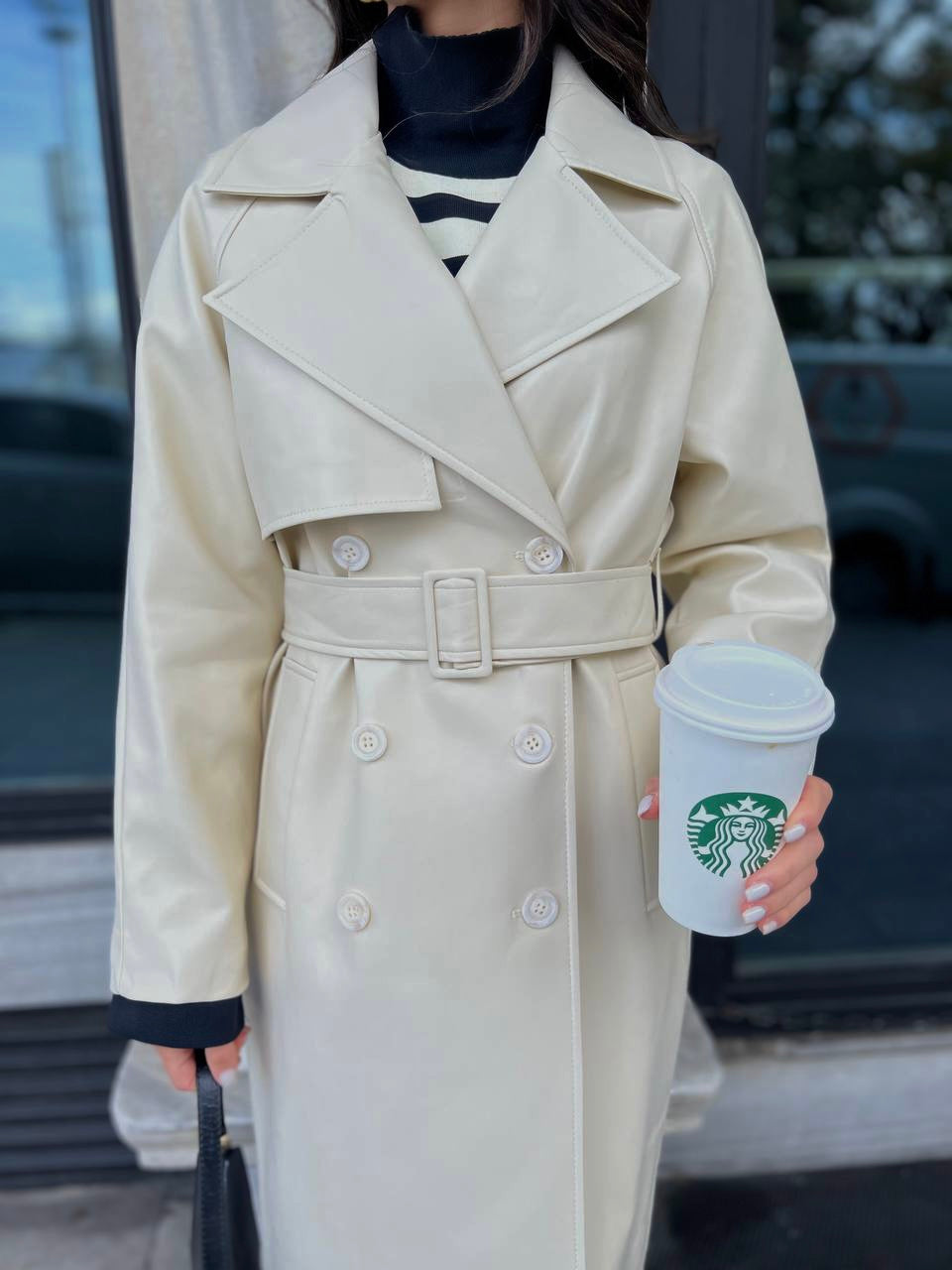 Faux Leather Trench Coat