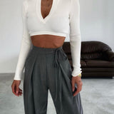 Wide Legs Pleated Pants In Colors