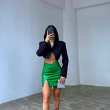 V Waist Faux Leather Skirt
