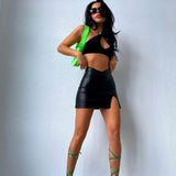 V Waist Faux Leather Skirt