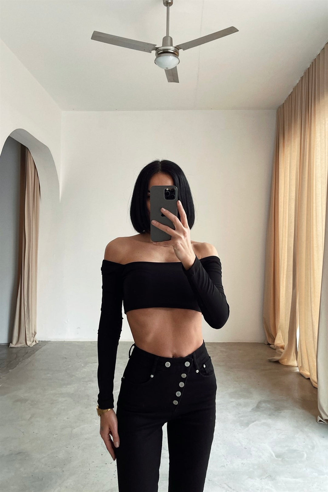 Asymmetric Five Buttons Skinny Split Jeans