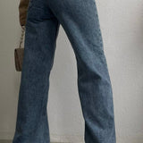 Cross Button Straight Jeans Blue