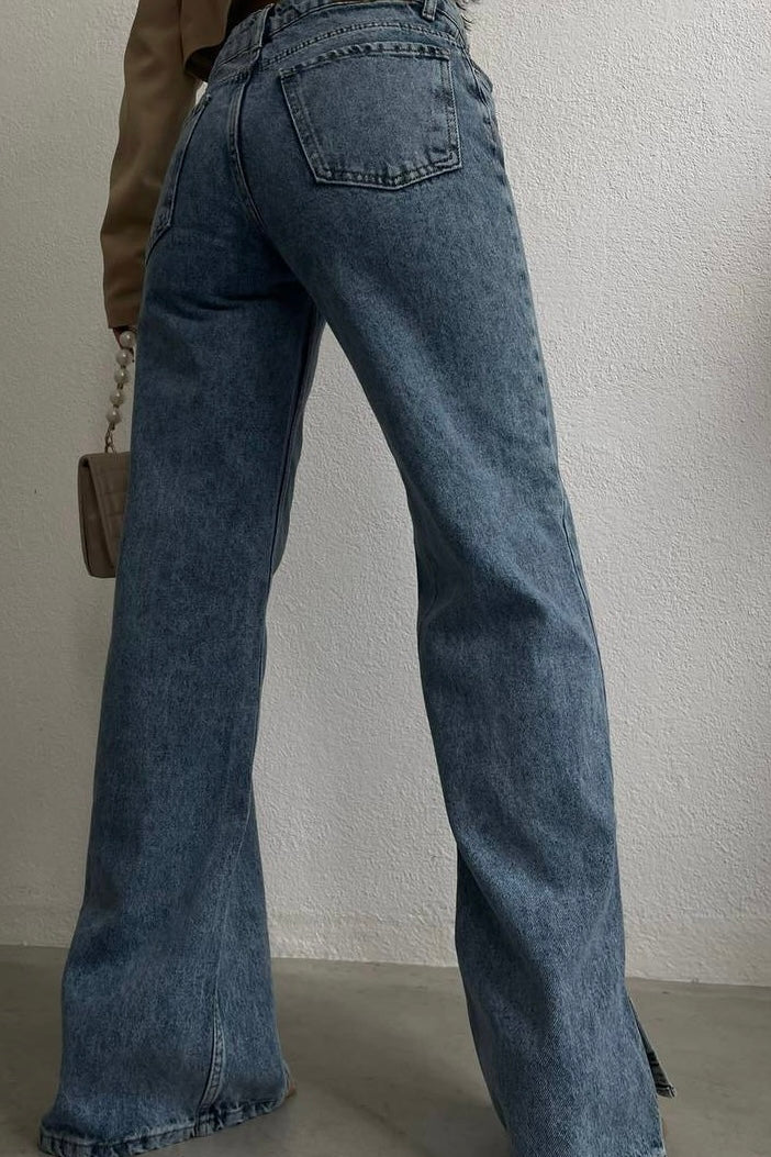 Cross Button Straight Jeans
