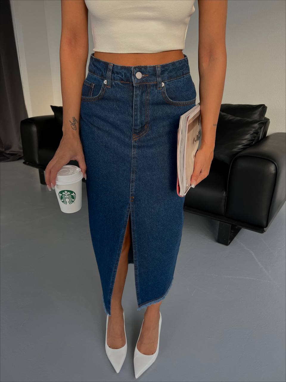 Front Split Skirt In Colors