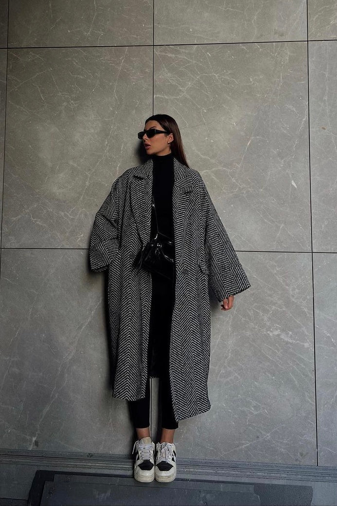 Herringbone Wool Oversize Coat
