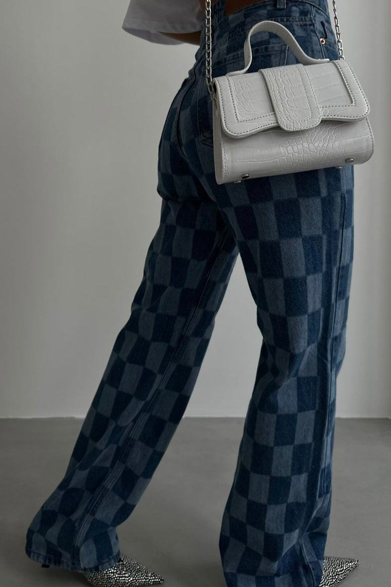 Plaid Straight Blue Jeans