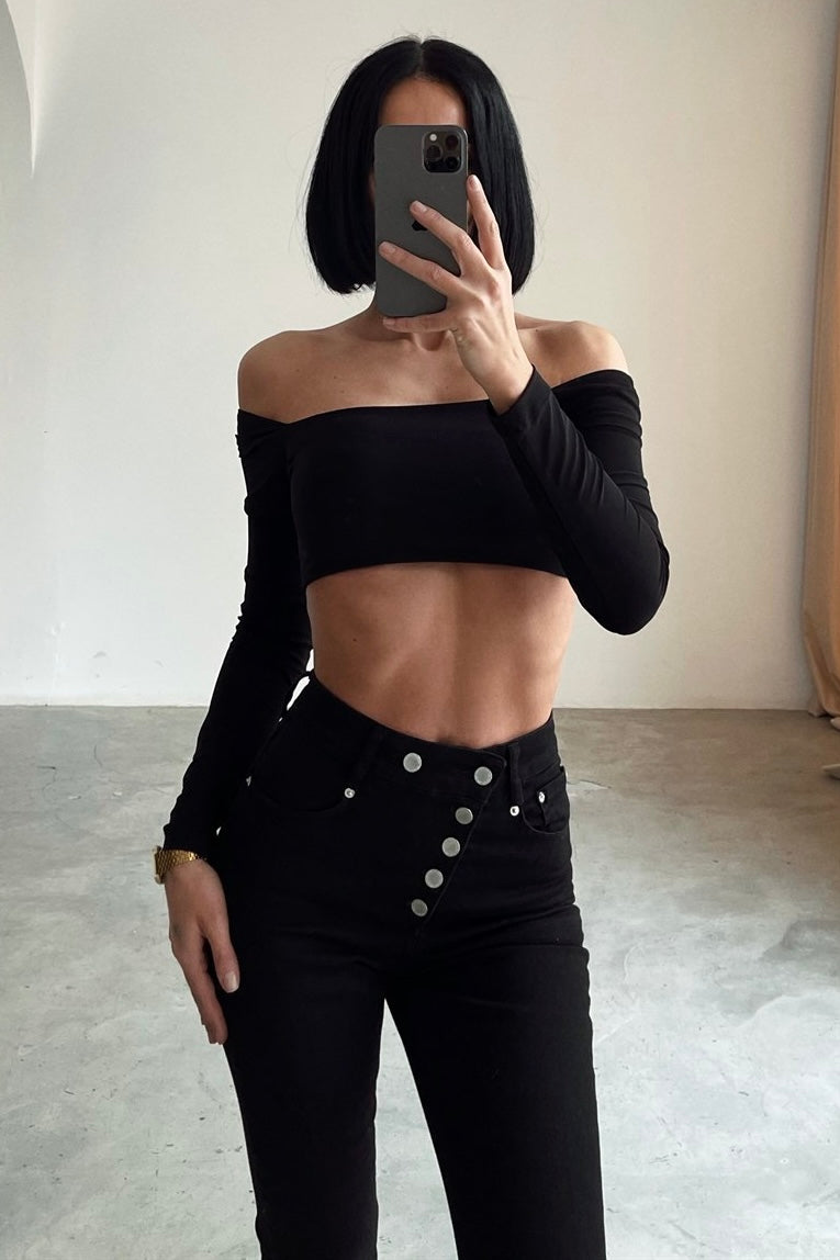 Asymmetric Five Buttons Skinny Split Jeans