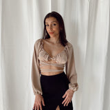 Balloon Arm Tie Around Blouse Beige