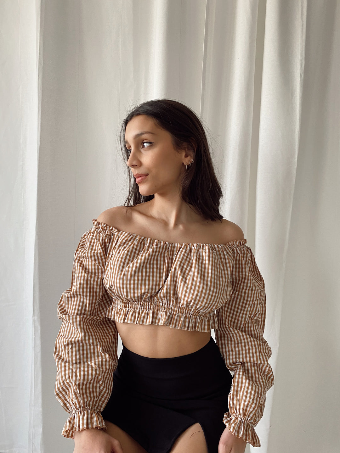 Long Sleeve Check Print Blouse