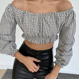Long Sleeve Check Print Blouse