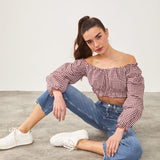 Long Sleeve Check Print Blouse