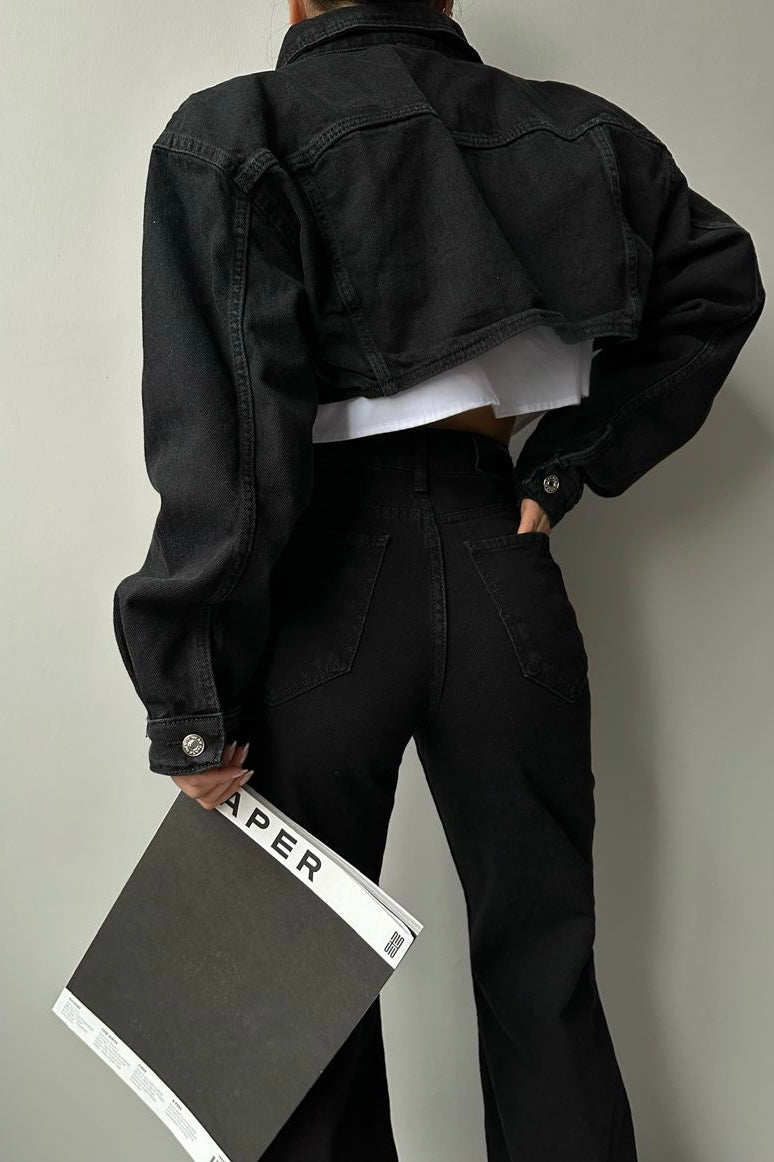 Padded Shoulder Crop Jean Jacket